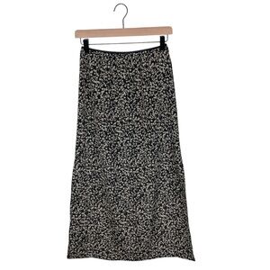 Vintage Blue Double Slit Midi Skirt Size 3 Black Floral 90s Y2K Fairycore Boho